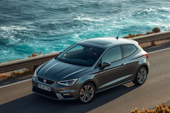 Los 16 mejores coches de segunda mano para comprar en 2026 1 SEAT Ibiza 1.0 TSI gris aparcado en una carretera costera junto al mar